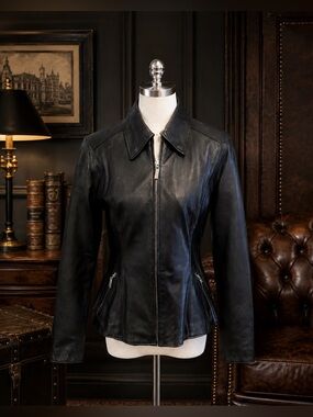 Elegant Black Genuine Leather Jacket – Tailored & Timeless